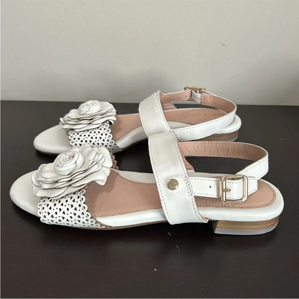 Taryn Rose Virginia Sandal Rose Rosette Leather Shoe White Arch Support 6.5 NEW